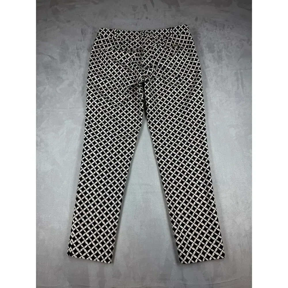 MICHAEL Michael Kors Skinny Size 6 Black Wt Geometric Stretch Career Ankle Pants